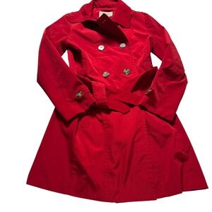 FOG by London Fog Trench Rain Coat‎ Wms SZ S Red Double Breasted Belted Luxury